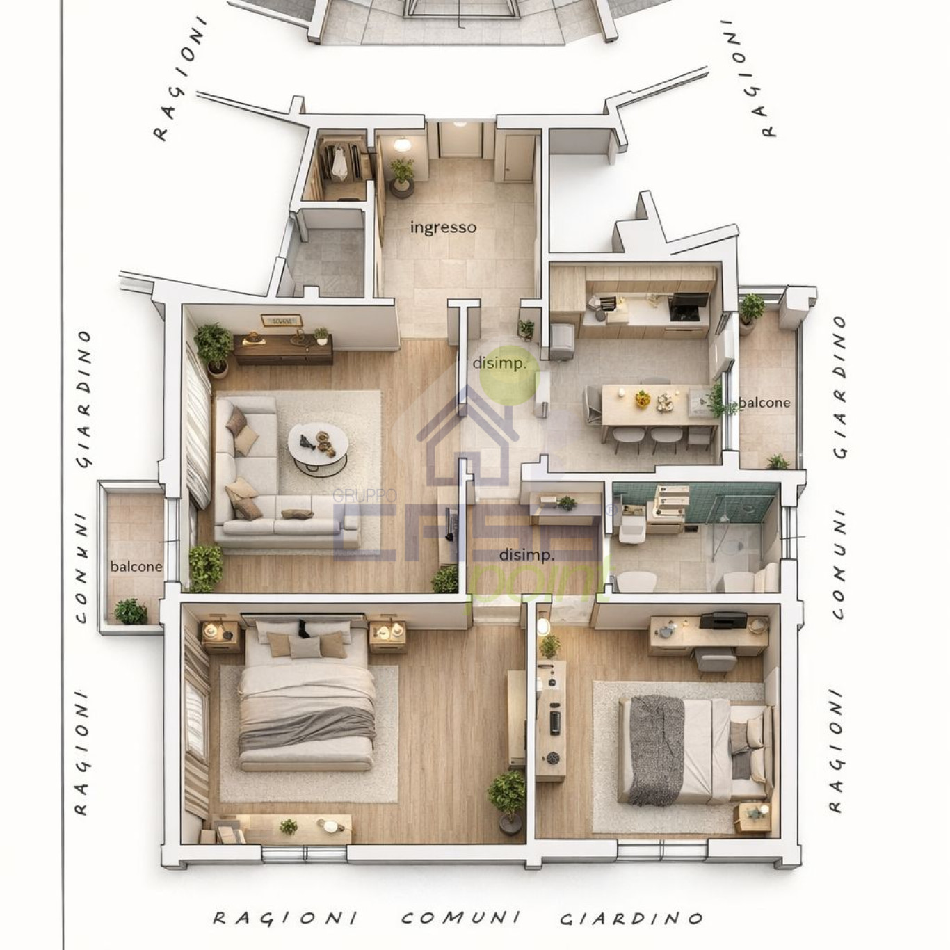 Appartamento con due letto, balconi, cantina e box
