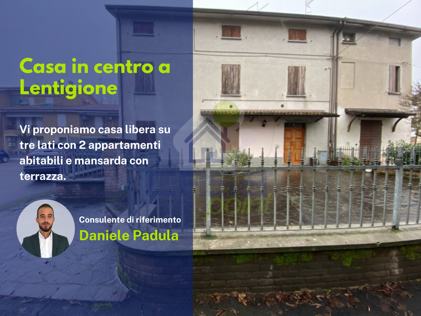 Casa  su tre livelli con cortile privato, due garage e mansarda